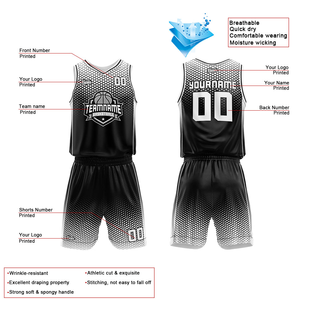 Custom Reversible Basketball Suit for Adults and Kids Black-White