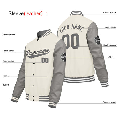Custom Cream White Light Gray Varsity Jackets for Men Women Youth Personalized Letterman Jackets