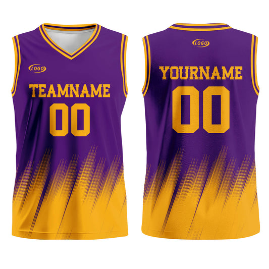 Custom Purple Yellow Basketball Jersey Uniform Suit Printed Your Logo Name Number