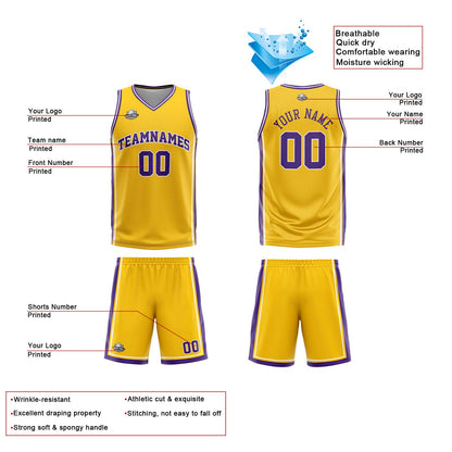 Custom Yellow White Purple Reversible Basketball Suit for Adults and Kids Personalized Jersey