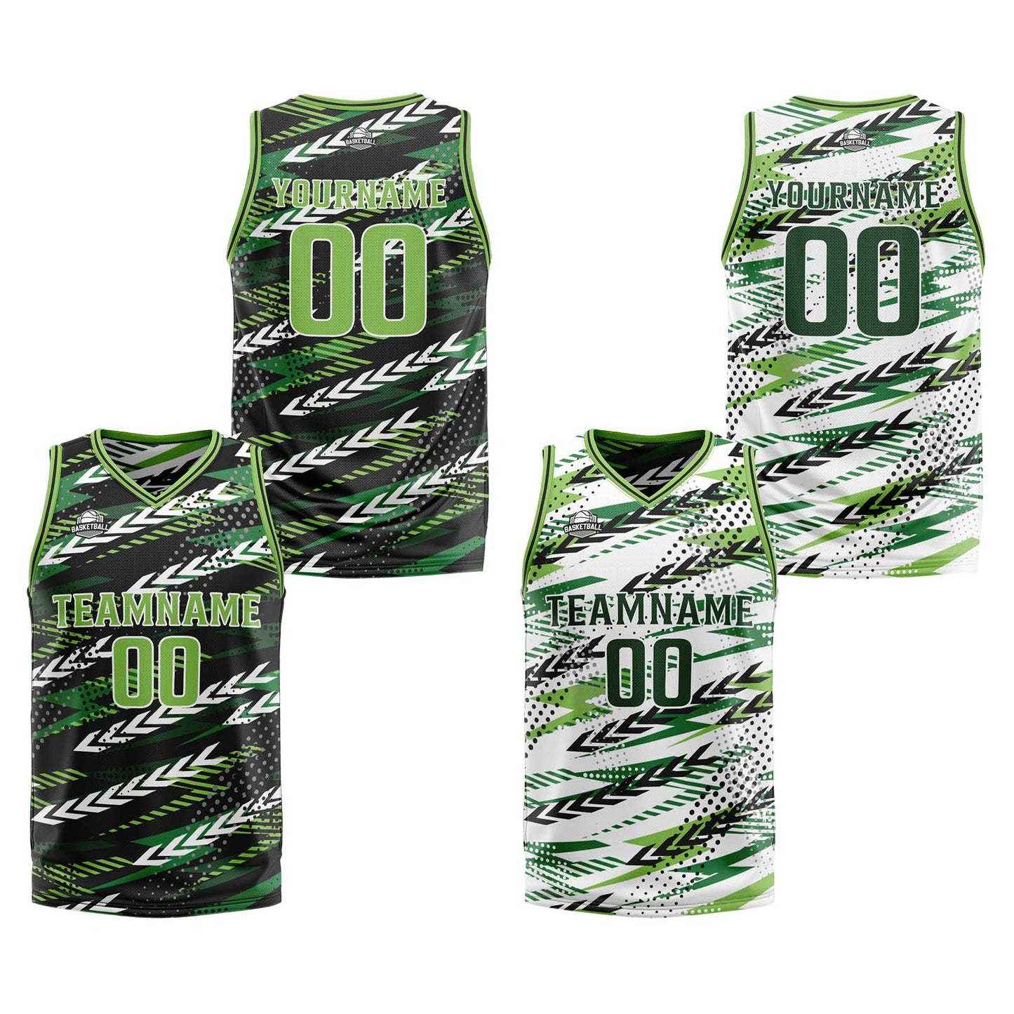 Custom Black Dark Green Reversible Basketball Suit for Adults and Kids Personalized Jersey