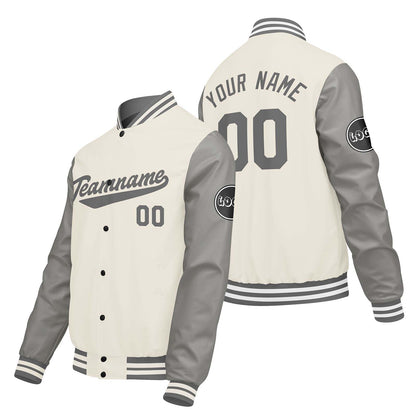 Custom Cream White Light Gray Varsity Jackets for Men Women Youth Personalized Letterman Jackets