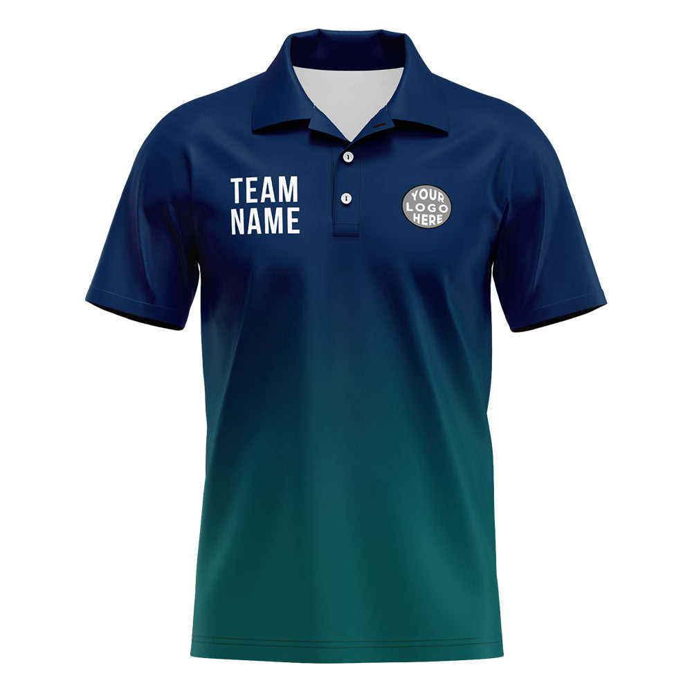 Custom Navy Green Football Gradient Polo Shirts  Add Your Unique Logo/Name/Number