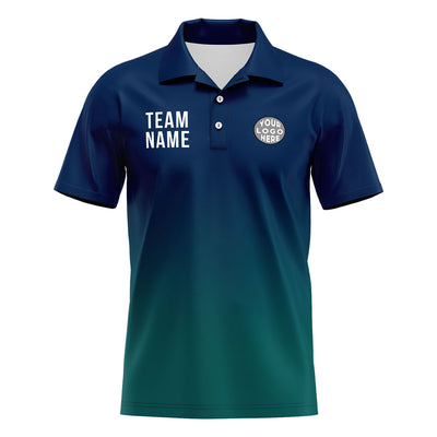 Custom Navy Green Football Gradient Polo Shirts  Add Your Unique Logo/Name/Number