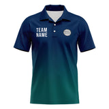 Custom Navy Green Football Gradient Polo Shirts  Add Your Unique Logo/Name/Number