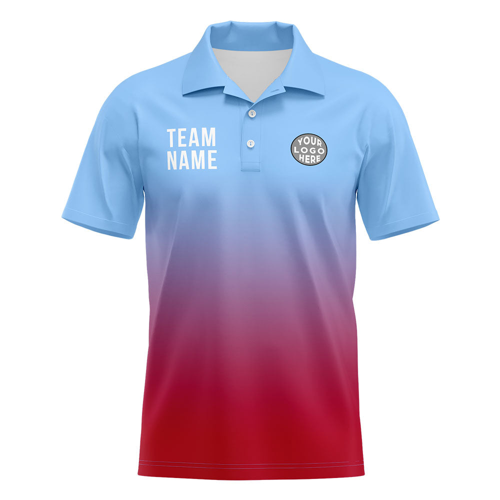 Custom Light Blue Red Football Gradient Polo Shirts  Add Your Unique Logo/Name/Number