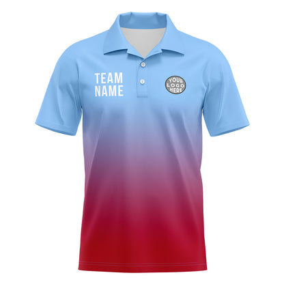 Custom Light Blue Red Football Gradient Polo Shirts  Add Your Unique Logo/Name/Number