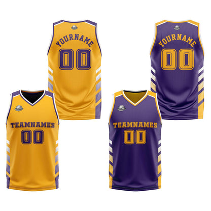 Custom Orange Purple White Reversible Basketball Suit for Adults and Kids Personalized Jersey
