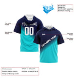 Custom Navy Teal Hooded T-Shirt Short Sleeve Hoodies for Men Women Shirts with Hoods Printed Name Logo