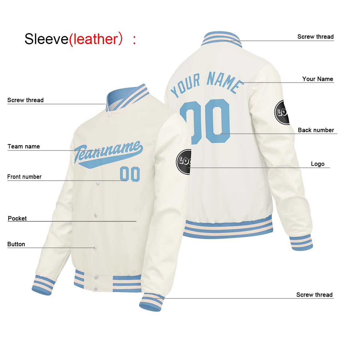 Custom Cream White Varsity Jackets for Men Women Youth Personalized Letterman Jackets