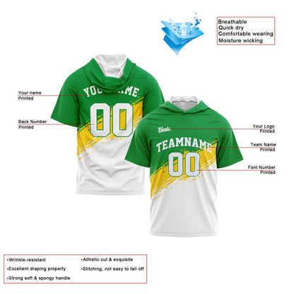 Custom Green Yellow Black Hooded T-Shirt Short Sleeve Hoodies for Men Women Shirts with Hoods Printed Name Logo