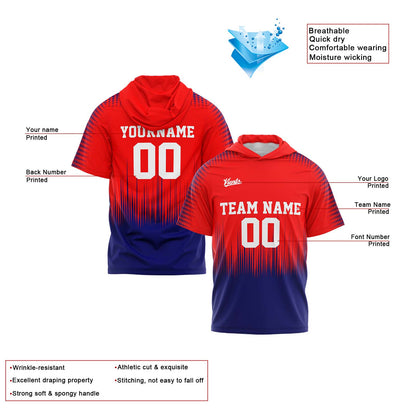 Custom Red Navy Short Sleeve Hoodies for Men Women Shirts with Hoods Printed Name Logo