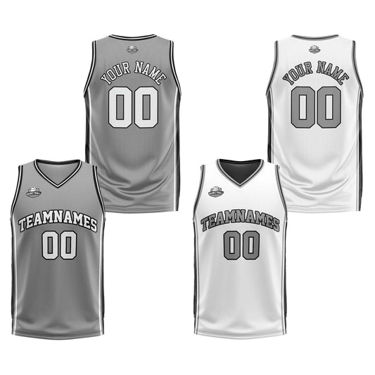 Custom Grey White Black Reversible Basketball Suit for Adults and Kids Personalized Jersey
