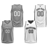 Custom Grey White Black Reversible Basketball Suit for Adults and Kids Personalized Jersey