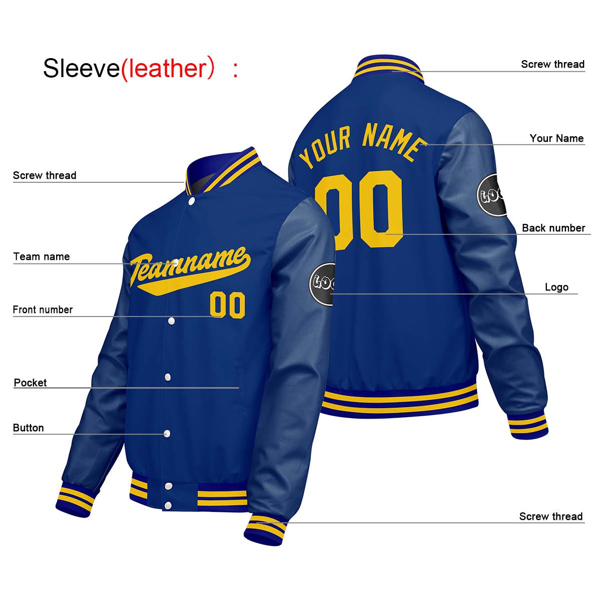 Custom Blue Varsity Jackets for Men Women Youth Personalized Letterman Jackets