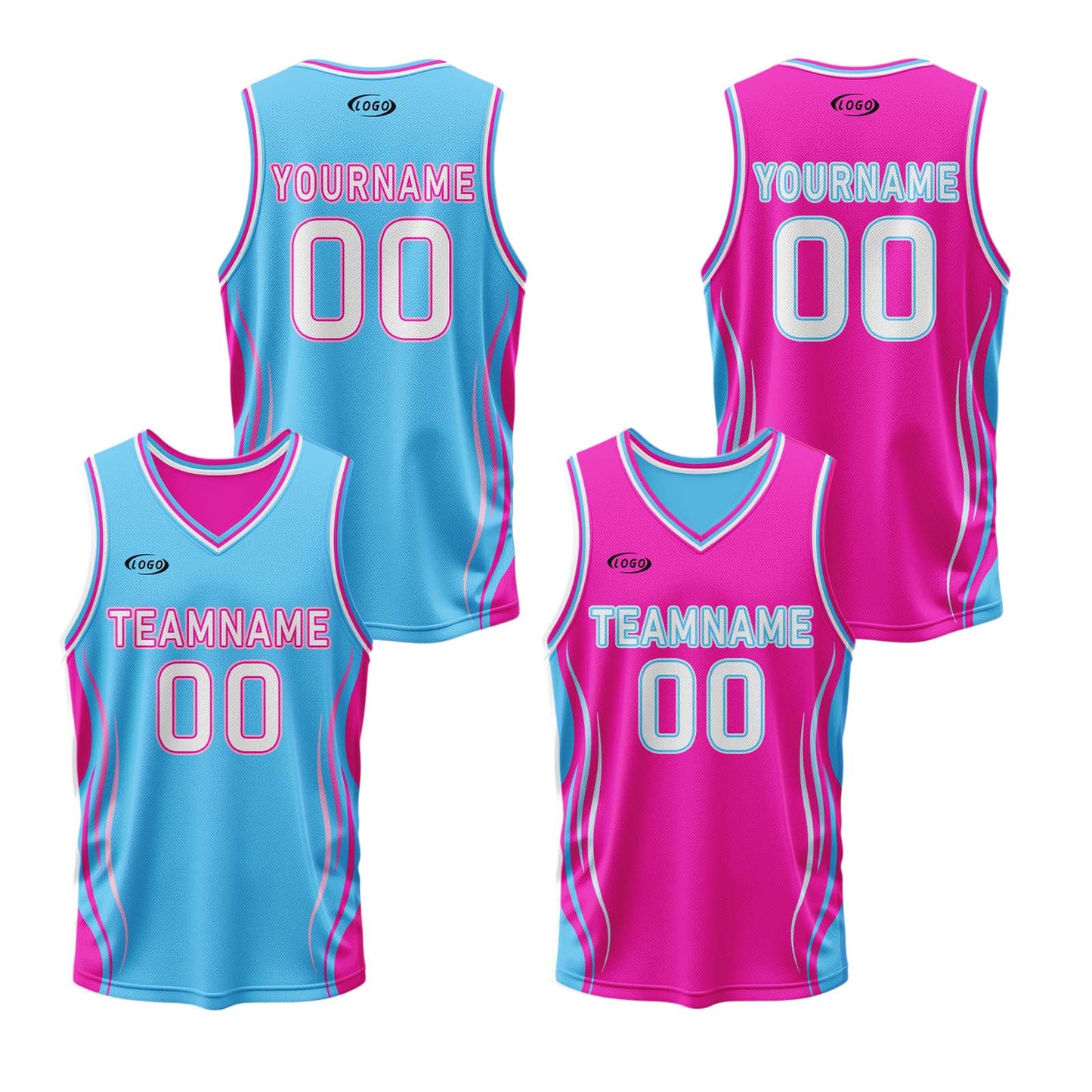 Custom Blue Pink Reversible Basketball Suit for Adults and Kids Personalized Jersey