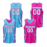 Custom Blue Pink Reversible Basketball Suit for Adults and Kids Personalized Jersey