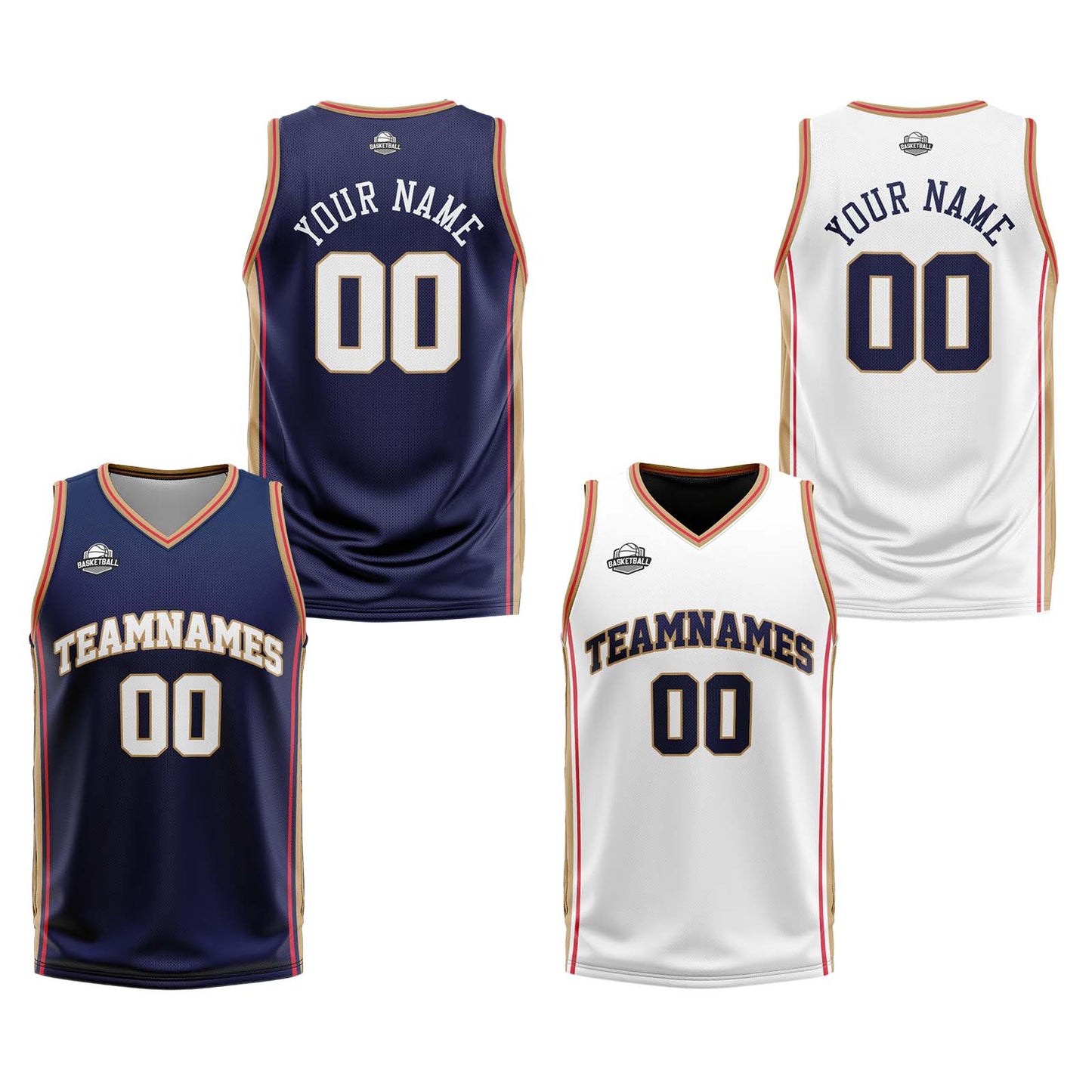 Custom Navy White Gold Reversible Basketball Suit for Adults and Kids Personalized Jersey