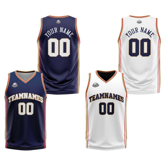 Custom Navy White Gold Reversible Basketball Suit for Adults and Kids Personalized Jersey