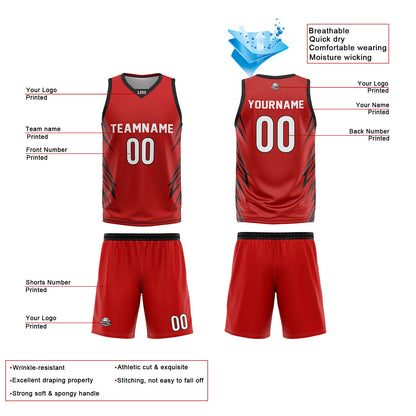 Custom Red White Reversible Basketball Jersey Uniform Suit Printed Your Logo Name Number