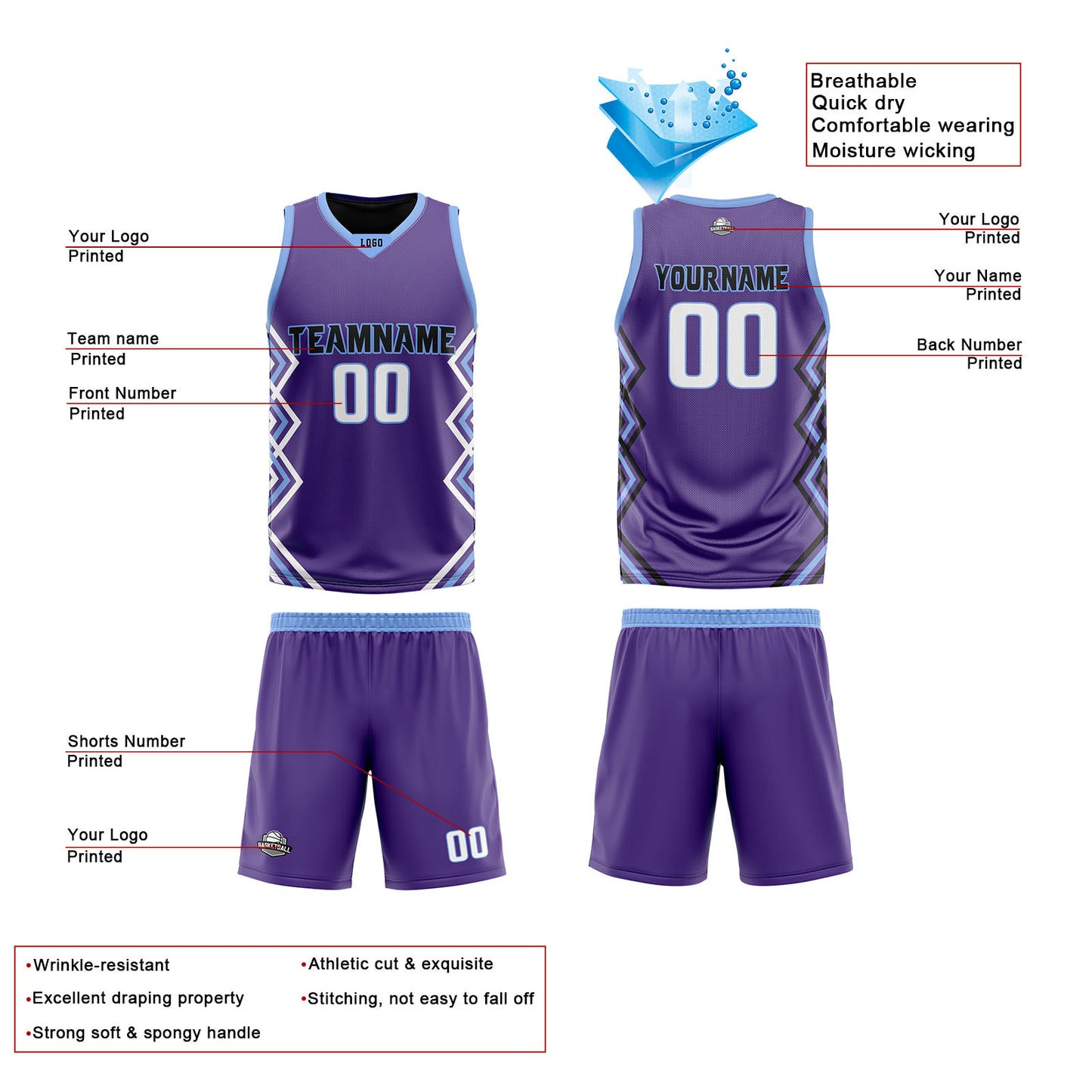 Custom Purple Black Reversible Basketball Jersey Uniform Suit Printed Your Logo Name Number