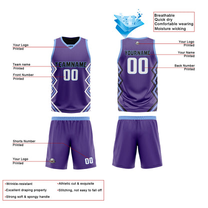 Custom Purple Black Reversible Basketball Jersey Uniform Suit Printed Your Logo Name Number