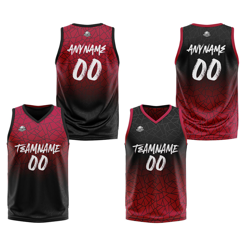 Custom Reversible Basketball Suit for Adults and Kids Personalized Jersey Flaw-Red&Black