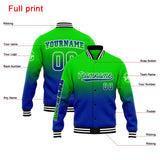 Custom Gradient Varsity Jacket Letterman jacket for Men, Women and Youth Green Blue