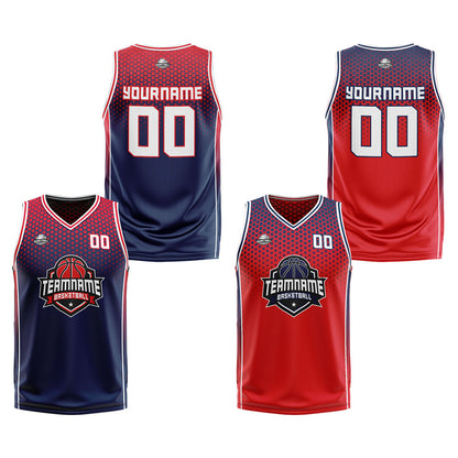 Custom Navy Red Reversible Basketball Suit for Adults and Kids Personalized Jersey