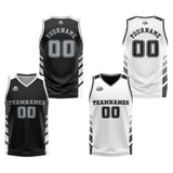 Custom Black White Grey Reversible Basketball Suit for Adults and Kids Personalized Jersey