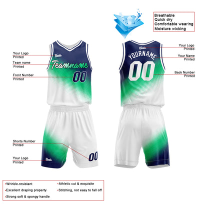 Custom Navy-Green-White Basketball Suit for Adults and Kids  Personalized Jersey