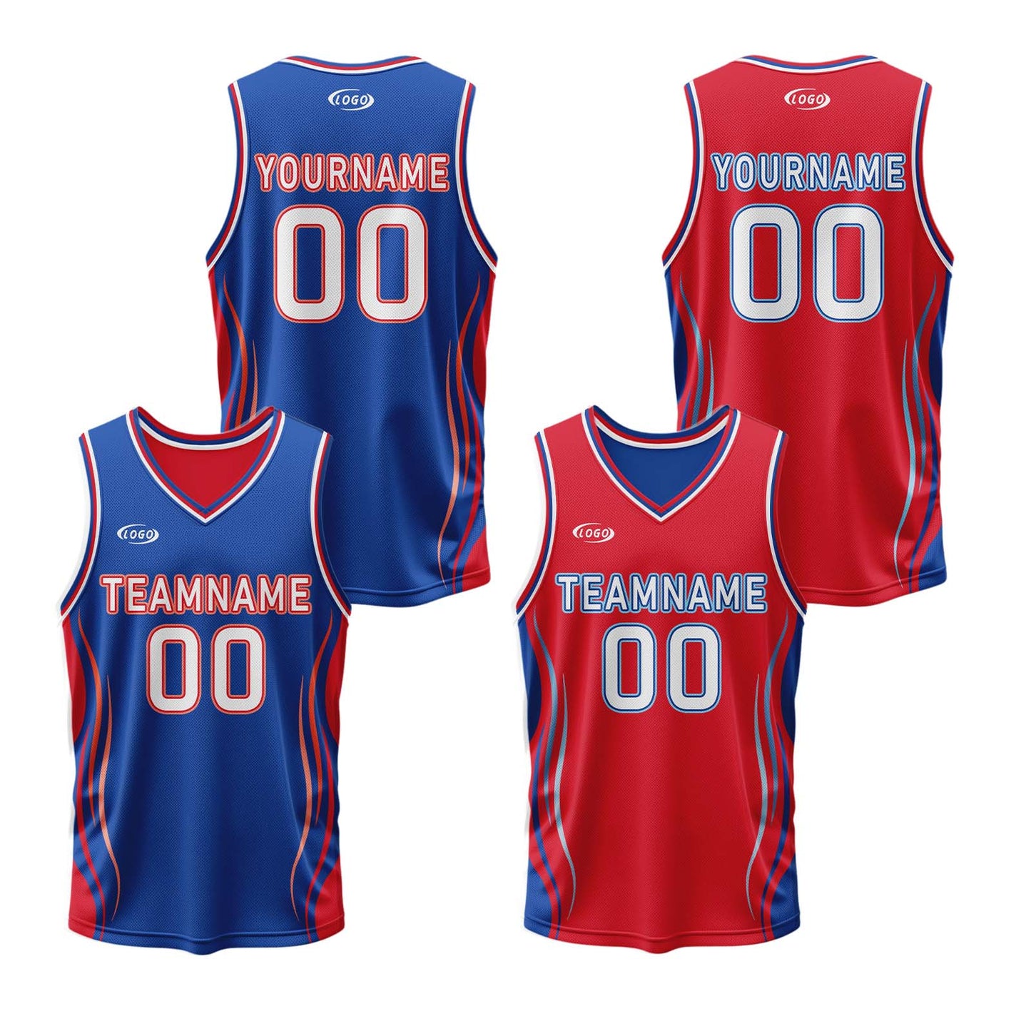 Custom Blue Red Reversible Basketball Suit for Adults and Kids Personalized Jersey