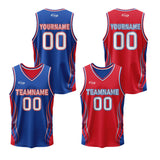 Custom Blue Red Reversible Basketball Suit for Adults and Kids Personalized Jersey