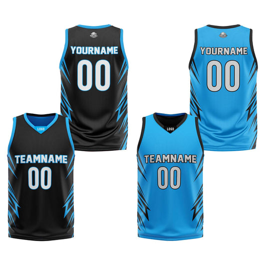 Custom Black Sky Blue Reversible Basketball Jersey Uniform Suit Printed Your Logo Name Number