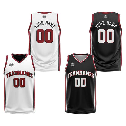 Custom White Black Red Reversible Basketball Suit for Adults and Kids Personalized Jersey