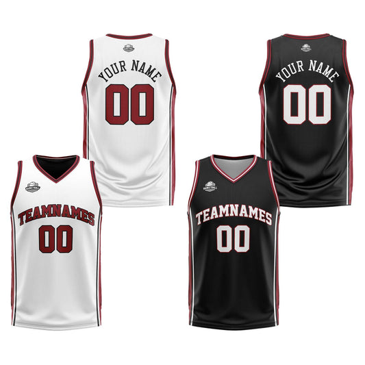 Custom White Black Red Reversible Basketball Suit for Adults and Kids Personalized Jersey