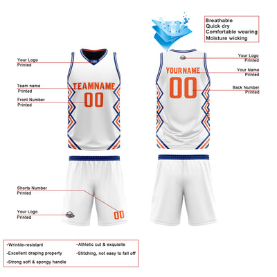 Custom White Navy Blue Reversible Basketball Jersey Uniform Suit Printed Your Logo Name Number