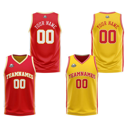 Custom Red Yellow White Reversible Basketball Suit for Adults and Kids Personalized Jersey