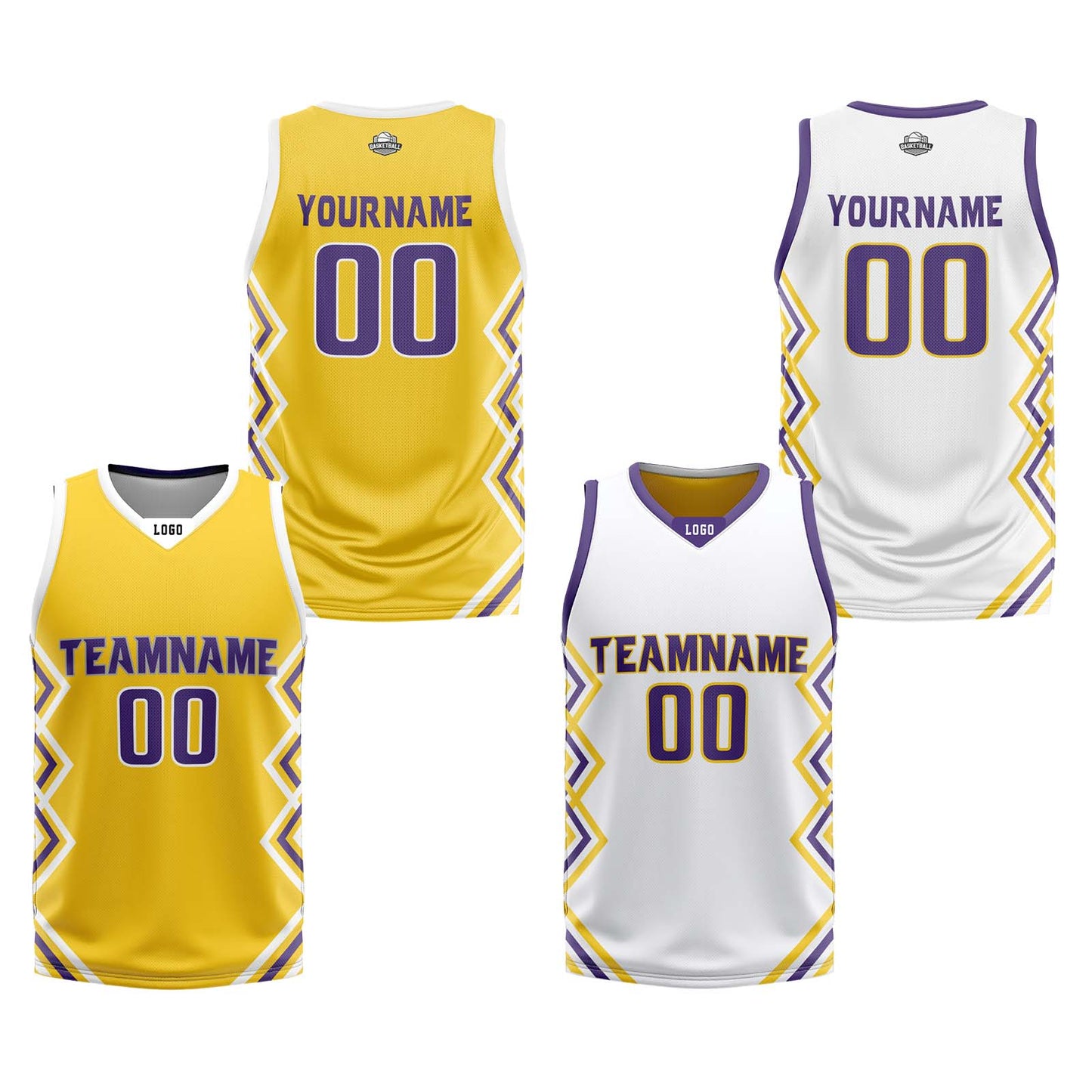 Custom Yellow White Reversible Basketball Jersey Uniform Suit Printed Your Logo Name Number