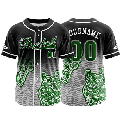 Custom Black Green Button Down Baseball Jersey for Men Women Adult Youth Print Name Number Logo