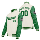 Custom Cream White Green Varsity Jackets for Men Women Youth Personalized Letterman Jackets