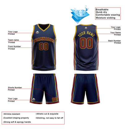 Custom Navy Wine Yellow Reversible Basketball Suit for Adults and Kids Personalized Jersey