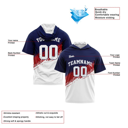Custom Navy Red White Hooded T-Shirt Short Sleeve Hoodies for Men Women Shirts with Hoods Printed Name Logo