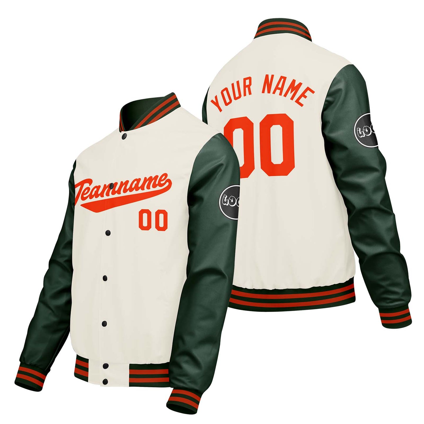 Custom Cream White Green Varsity Jackets for Men Women Youth Personalized Letterman Jackets