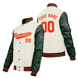 Custom Cream White Green Varsity Jackets for Men Women Youth Personalized Letterman Jackets