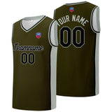 Custom basketball jersey shorts for men and women. Embroidered and printed name, number and logo Olive Green&Grey