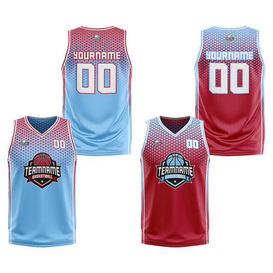 Custom Blue Red White Reversible Basketball Suit for Adults and Kids Personalized Jersey