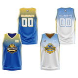 Custom Blue Yellow White Reversible Basketball Suit for Adults and Kids Personalized Jersey