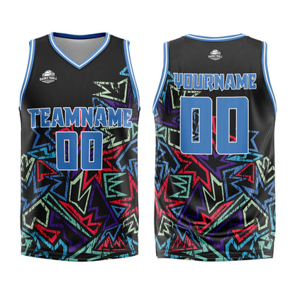 Custom Damaged geometry Blue Basketball Jersey Uniform Suit Printed Your Logo Name Number