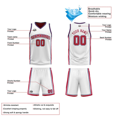 Custom White Red Navy Reversible Basketball Suit for Adults and Kids Personalized Jersey